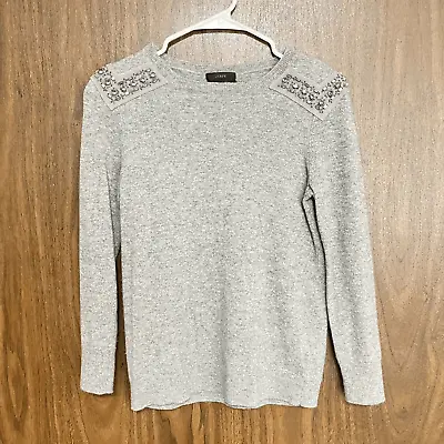 J Crew With Cashmere Sweater Womens XS Grey Rhinestone Shoulder Pullover • $20.99