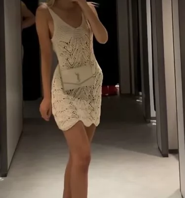 £30 • Buy ZARA New Openwork Knit Dress Mini Crochet Ecru Cream Size M 8-10 REF: 1822/053
