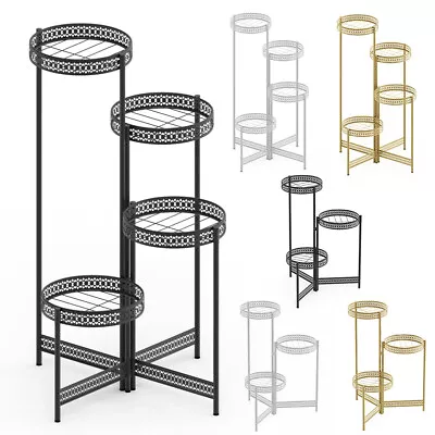 2/3/4 Tier Metal Iron Flower Plant Pot Display Stand Shelf Garden In & Outdoor • £7.95