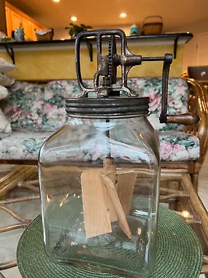 $75 • Buy Large Vintage 8 Qt Butter Churn Glass With Wood Paddles Pick Up Only In Md 21901