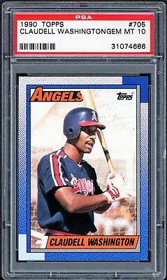 1990 Topps Baseball #705 Claudell Washington - Angels PSA 10 GEM MT        POP 2 • $19.99