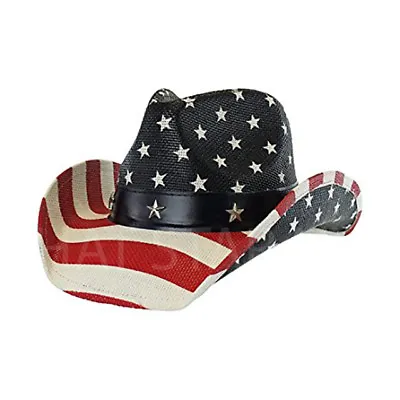 Men's Vintage Tea-Stained USA American Flag Shape-It Brim Cowboy Hat W/ Western • $26.99