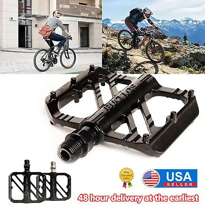 Mountain Bike Pedals Flat Aluminum DU Bearing 9/16  Bicycle Platform Pedal MTB • $17.89