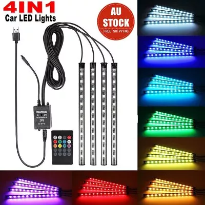 RGB Car Interior LED Strip Lights Step Footwell Light Remote Voice USB Control • $16.14