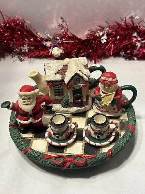 Mini Christmas Tea Set Pot Teacups & Plate Santa Mrs. Clause Pitchers Holiday • $8.99