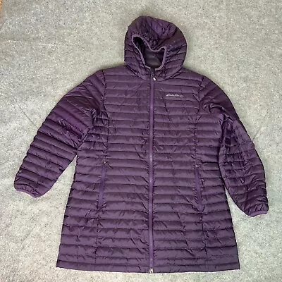 Eddie Bauer Womens Coat Extra Large Purple Puffer Hooded Down Filled Jacket Top • $49.98
