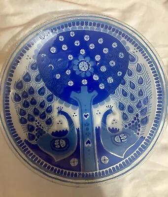Andreas Meyer Nahariya Fused Art Glass Plate Peacocks Tree Textured Blue Israel • $50