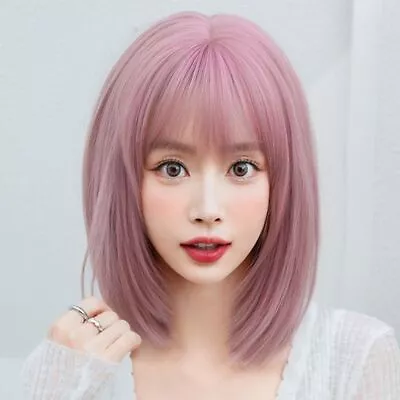 Female Halloween Hair Pink Straight Wigs Short Bob Wig Cosplay Lolita Wig • £15.20