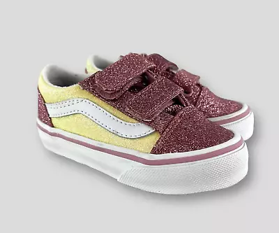 VANS Toddler Kids Old Skool V Glitter Two Tone Strap SIZE UK-6 EU-22.5 NEW • £18.95