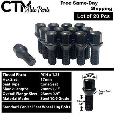 20x BMW Mini Black 14x1.25 Wheel Lug Bolt 28mm Shank Fit F-Body G-Body All Rims • $25.75