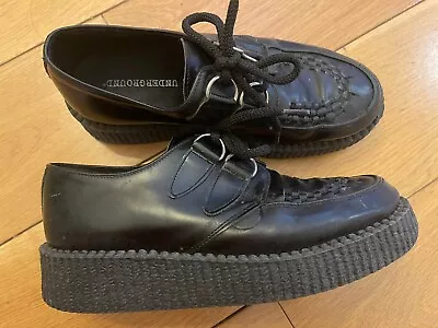 UNDERGROUND ENGLAND BLACK Leather Shoes CREEPERS UK SIZE 5 • £29.99