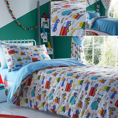 Kid's Junior / Toddler Duvet Quilt Cover Bedding Bed Set  Boy's Trucks Cars • £12.52