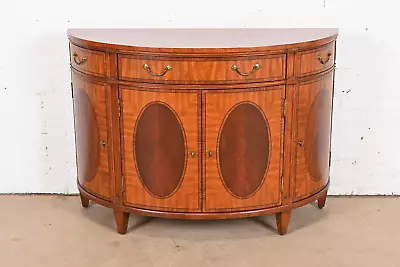 Ethan Allen Regency Inlaid Mahogany Demilune Sideboard Or Bar Cabinet • $2995