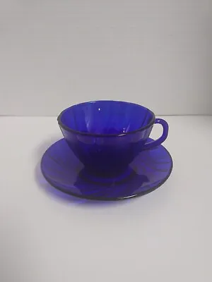 Vintage Cobalt Blue Vereco France Swirl Cup And Saucer Set • $25