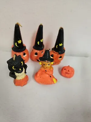 Vintage Gurley Halloween Candles (5) Witch Jack O Lantern W Hats  Owl Pumpkin • $39.95
