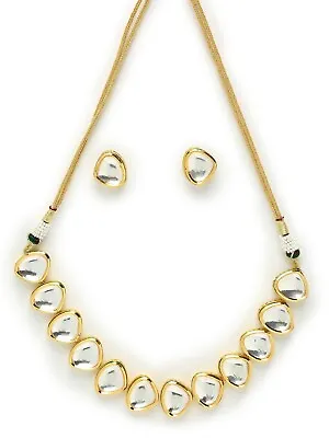 Pretty Golden Choker Bollywood Kundan Meeanakari Indian Earrings Jewelry Set • $29.99