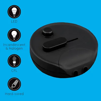 Universal Black In Line Lamp Foot Dimmer Switch 4W-250W Incandescent LED CFL • £39.99