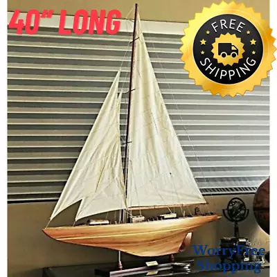 Endeavour Large Wooden SAILBOAT Display Model Sailing Boat Yacht Nautical Decor • $320