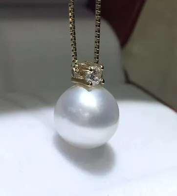 Beautiful AAA 12mm Real Natural South Sea White Round Pearl Pendant 18K Gold • $187.99