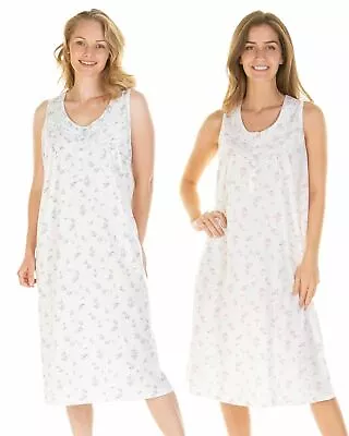 La Marquise Sleeveless Jersey Nightie Floral Dots Cotton Rich Nightdress  • £11.99