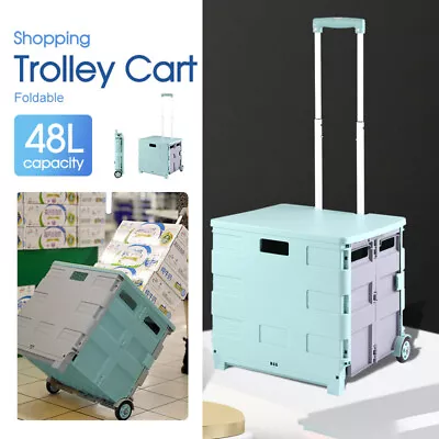 Shopping Trolley Cart Foldable Camping Cart Grocery Basket 360° Wheels With Lid • $37.99