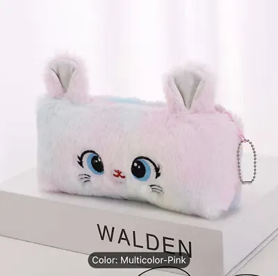 Pencil Case Makeup Bag Cute Cat Purple / Pink Fluffy Teen Stocking Filler • £4.99