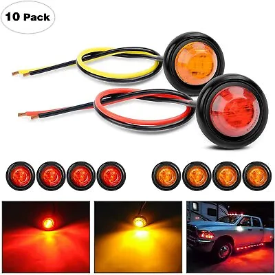 $12.99 • Buy 5PCS Red + 5PCS Amber 3/4” Round Side LED Indicator Bullet Marker Trailer Light