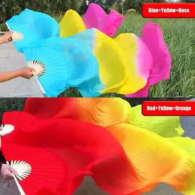 £10.89 • Buy Chinese Style Belly Dance Fan Veils For Women Long Silk Fan Bamboo Fans UK