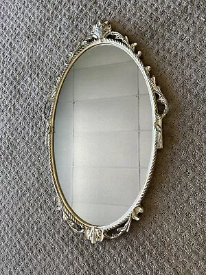 Antique Vintage Metal Ornate Oval Frame Art Nuevo Mirror 26” X 16” • $74.99