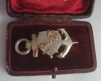 Edwardian Sterling Silver & Gold Mizpah Anchor Brooch H/M Birmingham 1906 S.Bros • £85