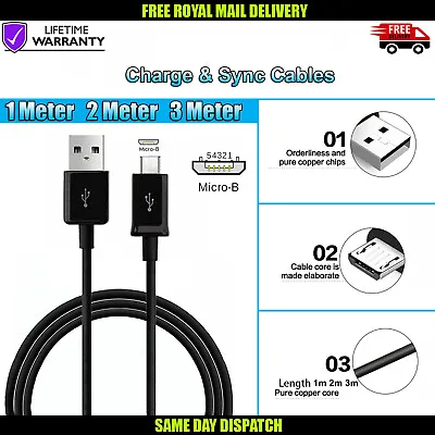 New Micro USB 1M 2M 3M Charger Charging Cable Data Transfer Lead For All Phones • £3.65