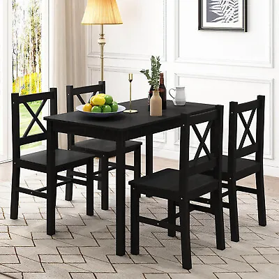 $269.95 • Buy Dining Table And Chairs Set Of 4 Kitchen Solid Pine Wood Furniture Square Black