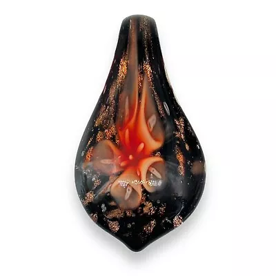 Handmade Murano Glass Orange Flower Black Gold Speck Pendant • $20