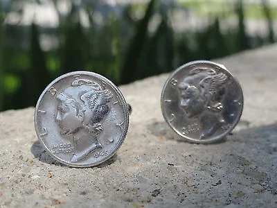 Mercury Dime Cufflinks -- Coin Sterling Silver Money American Jewelry • $25