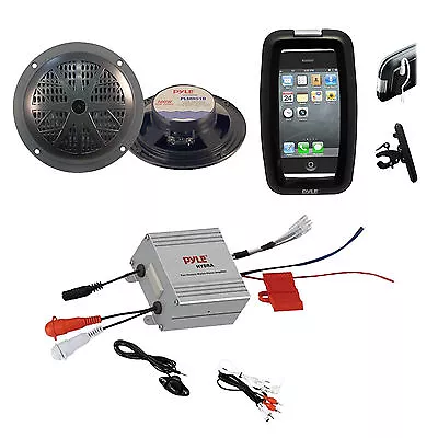 Outdoor Offroad Bike Boat Marine Black Round Speakers 2 Channel IPod Amplifier • $118.49