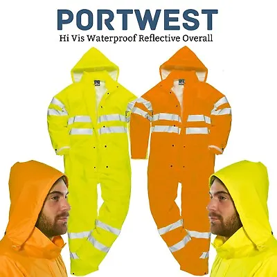 £76.55 • Buy Portwest Hi Vis Waterproof Reflective Overall Coverall Hooded Rain Boiler Suit