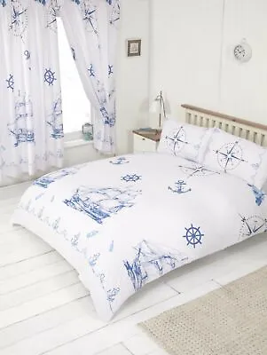 £20.49 • Buy Nautical White Blue Sailing Boat Ship Compass Anchors Rope Double Duvet Bedding 