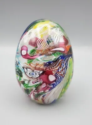 Vintage MURANO Egg Shape Paperweight End Of Day Glass Latticino • $44.95