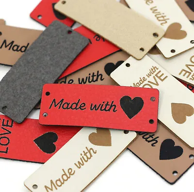 10 Made With Love Heart PU Leather Labels Crocheting Valentine's Day Projects • £3.79