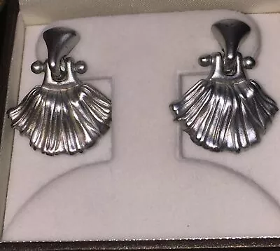 Vtg Large Silver Modern Tassel Pierced Earrings Anne Klien Statement • $45