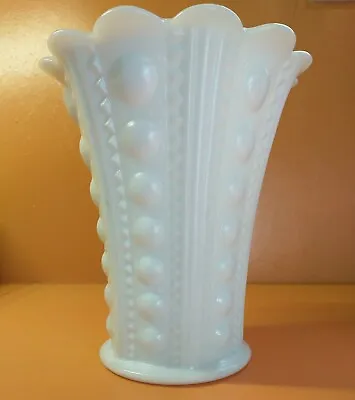 Vintage White Milk Glass Vase With Zipper And Button Pattern • $25