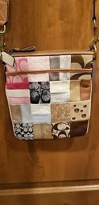$45 • Buy Coach Patchwork Leather Suede Brown/Multi Swing Pack Crossbody Bag 