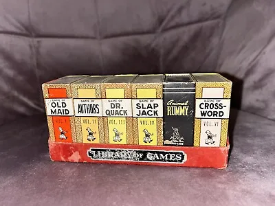 Box Set LIBRARY OF GAMES Russel Cards Old Maid Dr Duck Authors Animal Rummy Vtg • $52