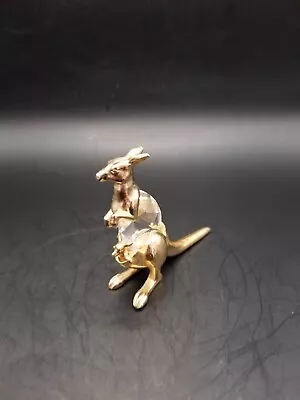 Manon Swarovski Crystal Kangaroo W Joey 3in Figurine Gold Tone 1984 Trimlite Vtg • $24.99