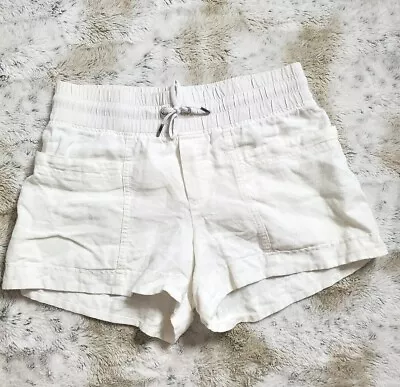 Athleta Shorts Women 4 White 100% Linen Elastic Waist Drawstring Pockets Beach • £23.13