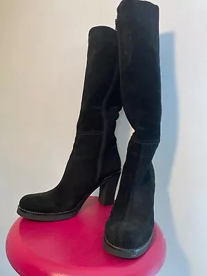  La Canadienne Women's Suede Tall Knee High Rain Boots Black Canada $650 US 9M • $49