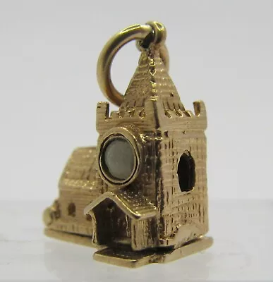 9ct GOLD VINTAGE CHARM - CHURCH- ENAMEL - STANHOPE LENS - V.RARE - Lon 1967.. A3 • £249.99