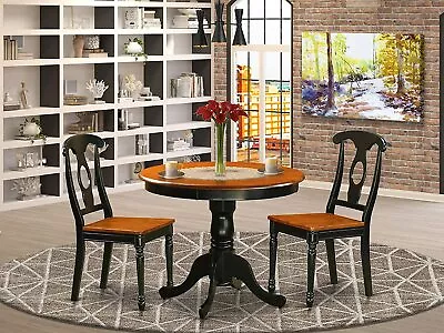 3pc Dinette Kitchen Dining Set Table With 2 Wood Seat Chairs In Black & Cherry • $399