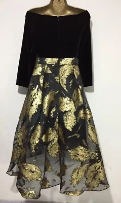 £65 • Buy Coast Black Bardot Gold Floral Jacquard Fit Flare Midi Dress Size 14 /12