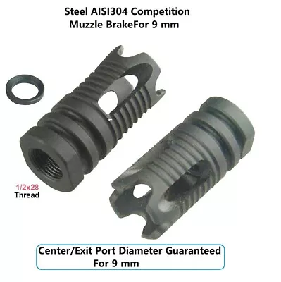 Steel 1/2x28 TPI Low Concussion Muzzle Brake Compensator For 9 Mm • $19.99